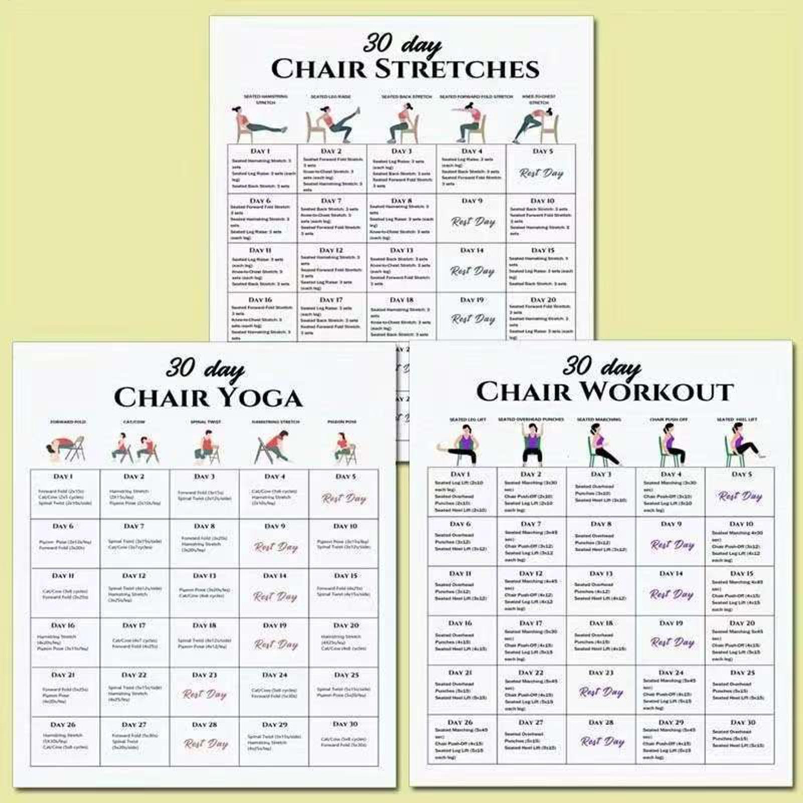 Yoga Fitness Wallpaper - 6 Stück Fitness-Poster, 30-Tage-Stuhlübungen, Plan-Poster für